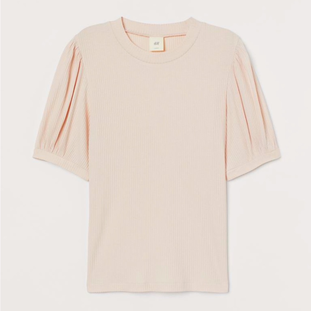 Puff-Sleeved Ribbed Top
